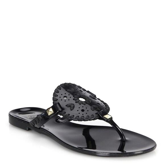 JACK ROGERS 7 black jelly sandals flip flops with studs whipstitch vacation - Picture 1 of 7